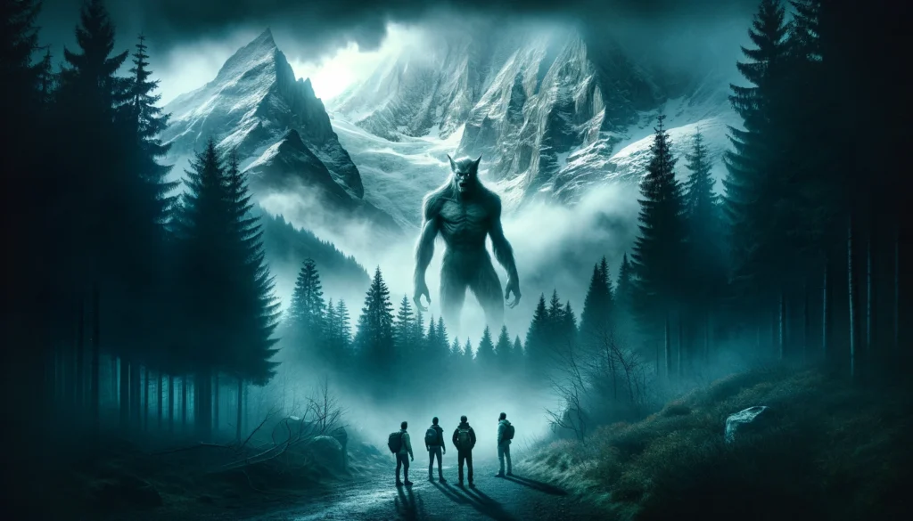 Hikers encounter a towering werewolf in the misty French Alps